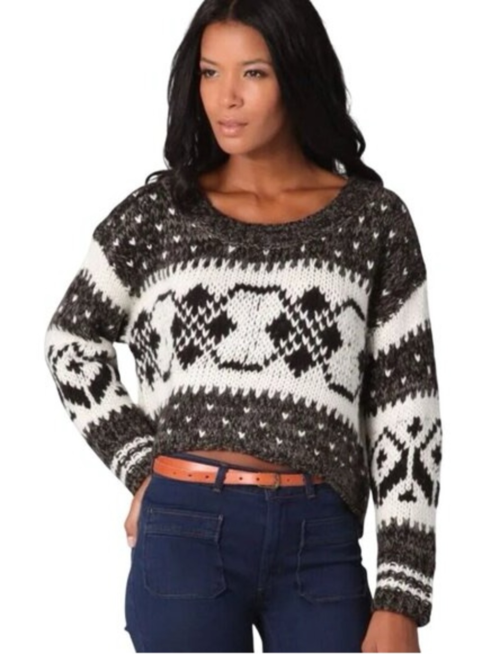 Free People Fairisle Chunky Cropped Sweater Wool Alpaca Blend Size Medium
